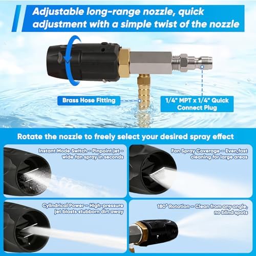 Adjustable Long Range Soft Wash Injection Nozzle Kit for Pressure Washer, Downstream Chemical Sprayer System, 4-4.5 GPM 2500-4000 PSI, 18FT Hose with 1/4" QC, For House Washing & High Reach Cleaning - Image 3
