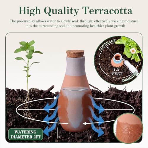 Waydress 12pcs Terracotta Watering Spikes Olla Watering System Insert Stake - Image 3