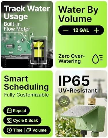 Solar WiFi Water Timer for Garden Hose, 2-Zone Sprinkler Controller with Flow Meter, Smart Irrigation System with Rain Delay, Brass Inlet, APP & Voice Control, No Hub Required - Image 6