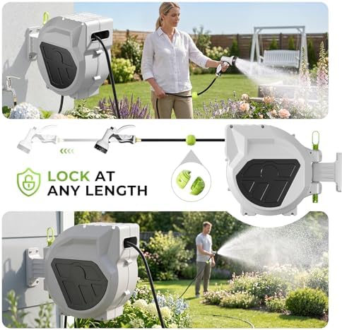Retractable Garden Hose Reel, 1/2 Inch x 75ft, Wall Mounted Hose Reel - Image 3