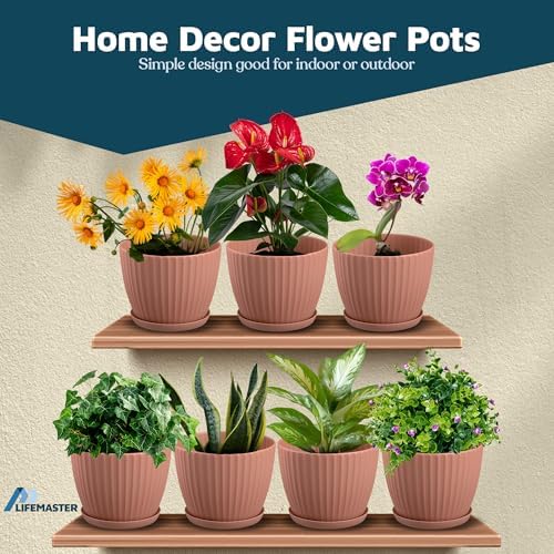 Pink 6-Inch Plant Pots with Drainage & Saucers 18 Pack, Indoor & Outdoor Planters for Houseplants, Herbs, and Flowers, Durable & Weatherproof Material, Stackable, Lightweight, Minimalist Design - Image 4