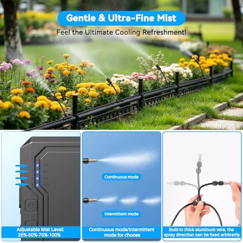 Ausic Portable Misting System for Outside Patio, Outdoor Water Cooling Mister with Battery Powered Pump (Max 8Hrs), 20L Bucket, 26FT Hose, Patio Misters for Tailgating, Pasture, Camping, Canopy, Sport - Image 6