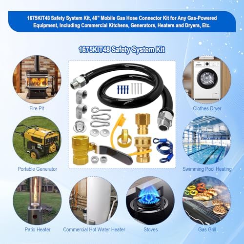 1675KIT48 Commercial Gas Hose Connector Kit, 48" Mobile Gas Line kit with 3/4" Quick Disconnect, Full Port Gas Valve & Flex Hose, Quick Connect Safety System for Commercial Kitchen Equipment - Image 7