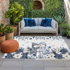 Christmas Floral 3x5 Waterproof Outdoor Rug with Non‑Slip Backing Country Blue White Poinsettia Snowmen Couple Machine Washable Deck Patio Rug Mat for Camping, RV, Garden, Balcony Pool by Unknown