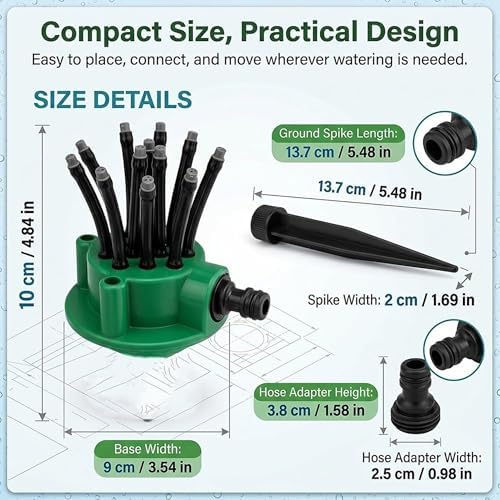 360° Coverage Precision Garden Irrigation Sprinkler Adjustable Garden Watering System with Flexible Spray Arms Rotating Yard Irrigation Tool Auto Roof Cooling Coverage System for Grass Roof(3pcs) - Image 4