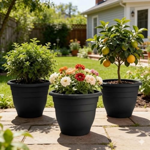6 Pack 16 Inch Large Plant Pots, Plastic Planters for Outdoor Plants - Image 4