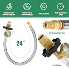 2 Packs RV Propane Pigtail Hoses, 24 Inch Stainless Steel Braided Camper Tank Hose with Gauge,Rv lp Gas Hoses Connector for Standard Two-Stage Regulator, 5-100lb,1/4" inverted male flare/POL Fitting - Image 3