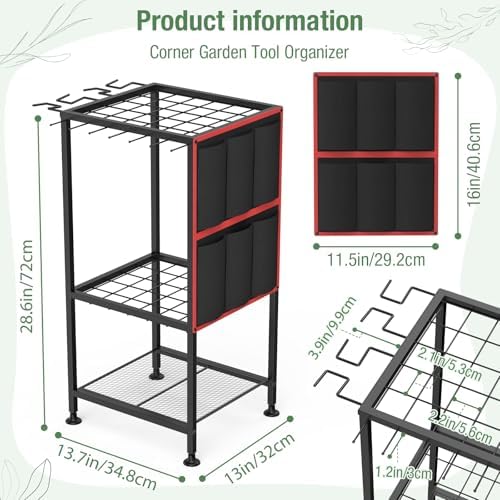 Garden Tool Organizer,Metal Yard Tool Organizer ,Holds 50 Long-Handled Tools/Rakes/Brooms,Side Garden Pocket ,Heavy Duty Steel Yard Tool Storage Rack for Garage,Shed, Outdoor - Image 2