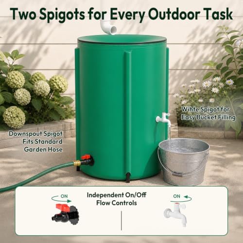 VINGLI Collapsible Rain Barrel Portable Rain Water Collection (Green, 100 Gal w/Scale Line) - Image 6