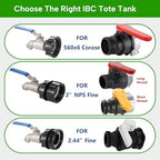 Ceaeso 3-Size IBC Tote Adapter, 275-330 Gallon IBC Tote Adapter 2.44" Fine, 2" Fine and 2" Coarse Thread + 304 Stainless Steel 3/4" Garden Hose Faucet for Garden Hose Connectors (Pack of 2) - Image 2