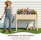 Raised Garden Bed with Legs, 34x18x30in Tall Wooden Elevated Planter Box with Liner for Flowers Vegetables Herbs, Wavy Profile Outdoor Raised Bed for Balcony/Patio/Backyard - Image 6