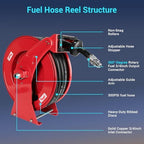 Fuel Hose Reel, 3/4" x 50FT Retractable Diesel Hose Reel, 300 PSI Industrial Heavy Duty Auto Swivel Rewind Hose Holder Reels, for Vehicle Tank Truck Trailer Ship - Image 4
