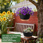 13-inch Oversized Hanging Planter Set of Two,Planters for Indoor and Outdoor Plants.Place Plant pots Across Diverse Settings Including windowsills,Living Room,and Gardens.Black-Brown - Image 2