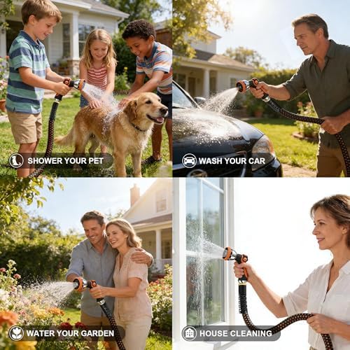 Garden Hose 100ft, Non-Expanding Lightweight Kink-Free Water Hose, Flexible Outdoor Hose with Aluminum Fittings, Abrasion Resistant & Easy to Store for Yard, Lawn, Car Washing, Watering - Image 7