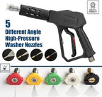 Swivel Pressure Washer Gun,Sturdy 5000PSI Short Power Washer Wand Carwash Spray Foam Gun Handle with 3/8 Plug & M22-14mm & M22-15mm and 1/4 Adapter 5 nozzles - Image 5