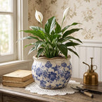 Geetery Ceramic Planter Pot 7.1 Inch Round Plant Pot,Chinoiserie,Blue,Small - Image 4
