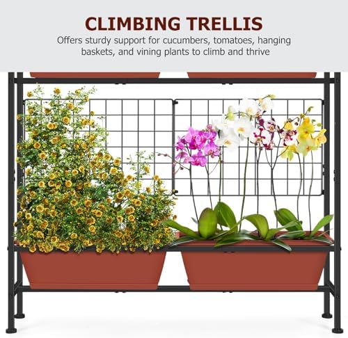 OYEAL Raised Garden Beds with Legs & Trellis, 32" Tall Herb Garden Planters for Indoor/Outdoor Plants, Vertical Elevated Flower Box for Backyard, Porch, Patio, Balcony, Red - Image 4
