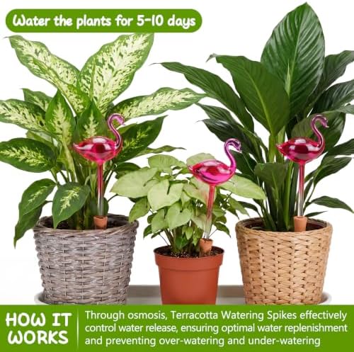 6 Pcs Non-Clogging Plant Watering Globes, Slow Release Flamingo Gradient Hot Pink Self Watering Planter Insert, Automatic Glass Waterer Bulbs for Indoor & Outdoor Plants - Image 3