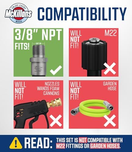 McKillans® 3/8" NPT Automatic Pressure Washer Quick Connect Kit of 4 - Stainless Steel - 3/8" Pressure Washer Quick Connect Fittings - Power Washer NPT 3/8" - PUSH-TO-CONNECT - Upgraded Viton O-Rings - Image 2