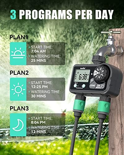 RAINPOINT Sprinkler Timer with 3 Different Programs, Hose Timer for Garden Hose with Rain Delay/Manual Watering/Automatic Irrigation System for Garden, 2 Outlet - Image 2
