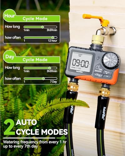 RAINPOINT 2 Zone Sprinkler Timer with Brass Inlet and Outlet - Water Timer for Garden Hose with Rain Delay/Manual Watering/Automatic Irrigation Controller for Yard(Orange) - Image 2