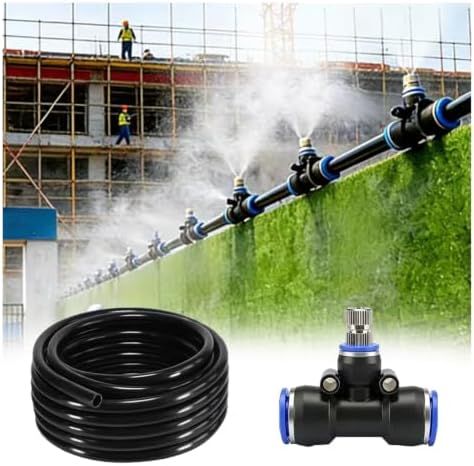 Construct Dust Control Mist System, Cooling Drip Irrigation Kit with Brass Nozzle & PE Hose, Ideal for Warehouse, Workshop, Farm & Outdoor Dust Suppression by Unknown