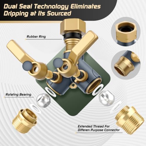 Hose Splitter 2 Way Heavy Duty, Garden Hose Splitter- Full Metal Body Y Type with Dual Shut Off Valves, 3/4" Standard Threads, Leak-Proof Dual Outlet Splitter for Sprinklers and Irrigation Systems - Image 4