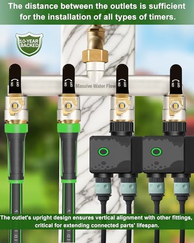 4 Way Hose Splitter Heavy Duty, Garden Hose Splitter with 4 Long Handle, Full Flow Brass Nickel Plated Water Hose T Spigot Splitter Adapter Connector, 3/4 - Inch GHT Thread (Black) - Image 7
