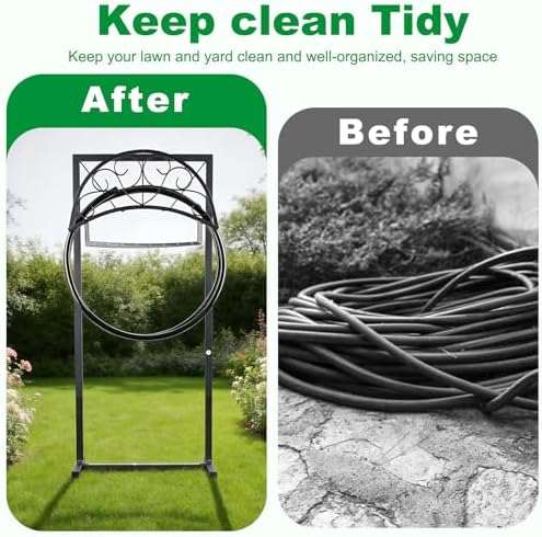 Garden Hose Holder Stand with Storage Basket, Heavy Duty Freestanding Metal Hose Hanger Rack for Outside, Holds Up to 150FT Water Hose, 4 Anchor Spikes, Yard Lawn Garden - Image 6