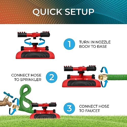 Joeys Garden Rotating Lawn Sprinkler for Yard & Kids, 360° Coverage, Red - Image 3