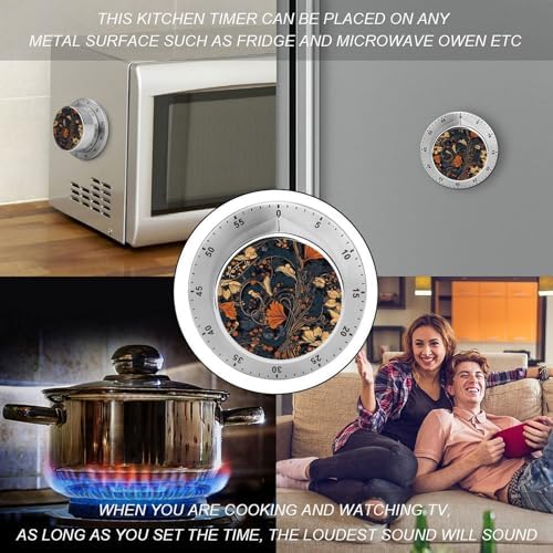 Mechanical Kitchen Timers for Cooking,Blue and Orange Printed 60 Minute Magnetic Countdown Timer,Cute Cooking Timers with Alarm,Stainless Steel Time Timer Manual No Batteries Required - Image 4