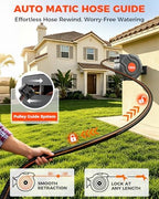 90FT Retractable Garden Hose Reel 5/8 Inch, Heavy Duty Wall Mounted Hose Reel with 9-Pattern Nozzle, Automatic Slow Return & Any-Length Lock, 180° Swivel UV Resistant for Lawn & Car Wash - Image 4