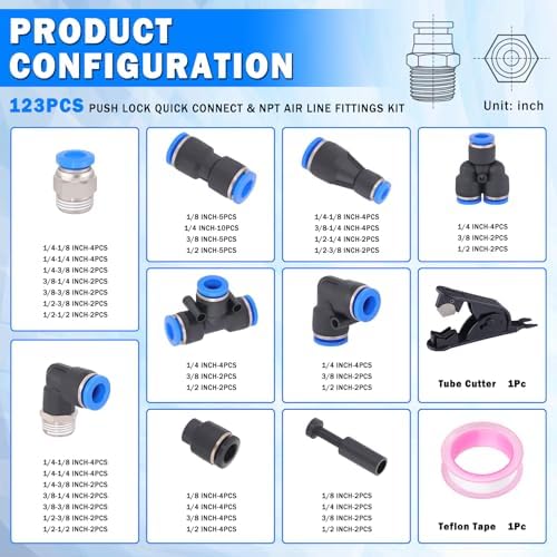 123 Pcs Quick Connect Air Line Fittings Kit Pneumatic Air Fittings - Image 2
