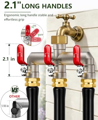 3-Way Garden Hose Splitter, Heavy-Duty Brass, 3/4" GHT, (Red) - Image 5