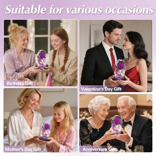 Casaido Preserved Roses Flowers for Delivery, Mothers Day Rose Gifts for Mom Her, Purple Forever Flores in Glass Dome for Wife Girlfriend Grandma, Anniversary Birthday Gift for Vanlentines Christmas - Image 5