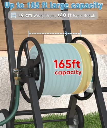 Artigarden Garden Hose Reel Cart with Wheels, Holds 165 ft of 5/8’’ Hose Outdoor Heavy Duty Powder-coated Steel Water Storage Holder Rack with 3.9 Ft Leader Hose for Outside Lawn Yard, Black - Image 4