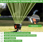 Adjustable Oscillating Sprinkler Wide Coverage, 360° Rotating Lawn Sprinklers, Adjustable 16-Nozzle Mini Turbo Oscillating Water Sprinklers for Lawn Yard Garden Watering (Green, with nozzles) - Image 2