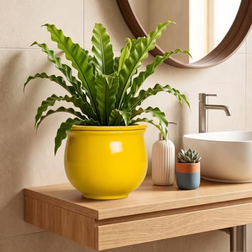 8 Inch SelfWatering Plant Pots, Ceramic Flower Pots, Yellow - Image 6