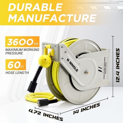 M MINGLE 1/4"×60ft Retractable Pressure Washer Hose Reel, 3600 PSI - Image 5