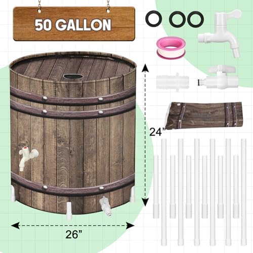 PAETAE Collapsible Rain Barrels, 50 Gallon Rain Water Collection Barrel, Rain Catcher Barrels to Collect Rainwater from Gutter, Leak-Proof Design, Woodgrain - Image 5