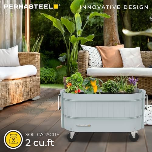Permasteel Self-Watering Garden Bed, Rolling Planter for Vegetables, Flowers, Herbs, and Fruit, Outdoor Indoor, Caster Wheels, Blue - Image 2