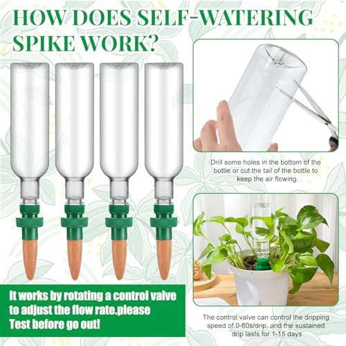 SiliFine 8 Set Plant Watering Devices Include Self Watering Spikes and 26 oz Plastic Bottles Plant Waterer Devices with Adjustable Control Valve Switch Indoor Outdoor (Clear) - Image 3