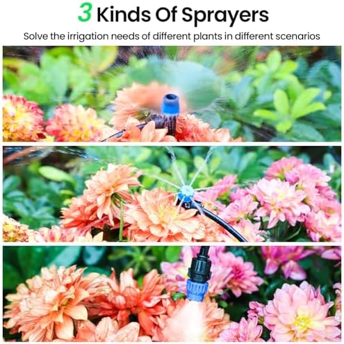 MIXC 230FT Quick-Connect Drip Irrigation System Kit, Automatic Garden Watering System with 1/4" & 1/2" Fast-Lock Tubing - Adjustable Nozzles & Sprinklers for Garden, Greenhouse, Lawn, Potted Plants - Image 3