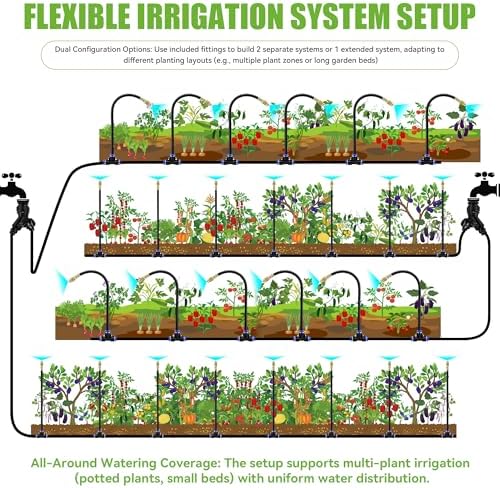 200FT 360° Adjustable Drip Irrigation Kit System for Garden Sprinklers for Yard Garden Watering System with 32 Nozzles Raised Bed Greenhouse Plant Watering Devices Misting System - Image 6