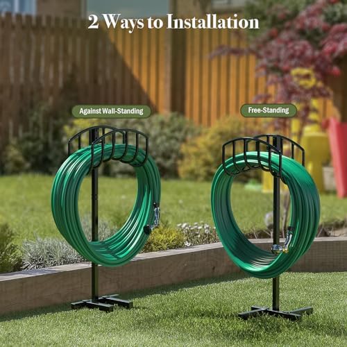 Winpull Garden Hose Holder Detachable Heavy Duty Metal Water Hose Hanger, Freestanding Hose Storage Stand Rack for Outside (Black) - Image 5