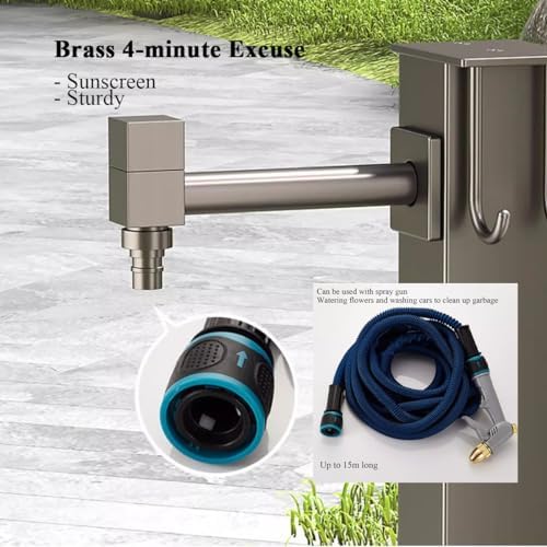 Floor Mounted Faucet Outdoor Water Pipe Vertical Fountain Irrigation Column,Freestanding Outdoor Faucet Water Column - Patio Garden Hose Holder with Floor Mount Water Tap Fountain Hydrant fo - Image 5