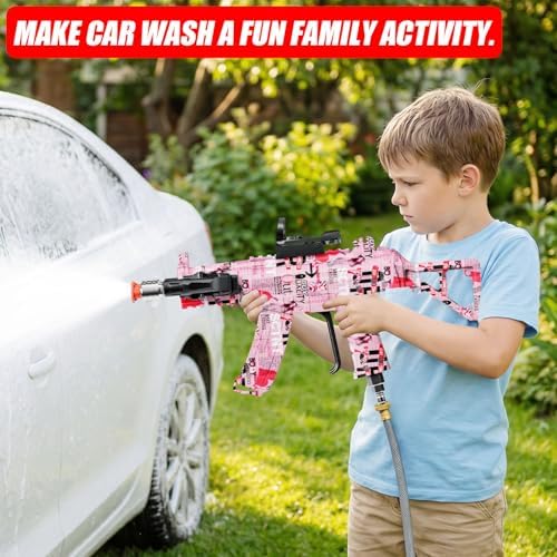 MP5S Pressure Washer Gun with Swivel - 3000 PSI High Pressure Spray Gun with 3/8" Quick Connect Plug Inlet, Foam Cannon Compatible Power Washer Handle for Car, Home & Outdoor Cleaning (Pink) - Image 2