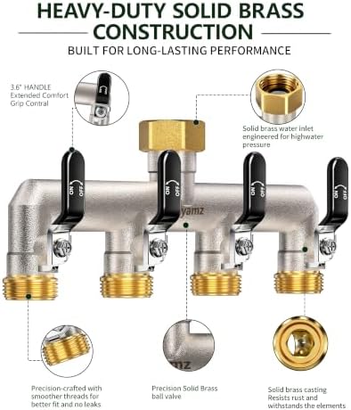 4-Way Garden Hose Splitter, Heavy-Duty Brass, 3/4" GHT, Black - Image 2