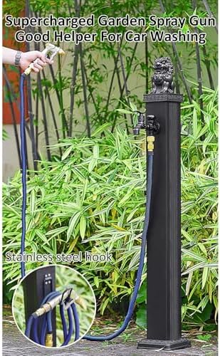 Outdoor Faucet Column Column Garden Water Faucet Decorative Courtyard Post with Dual Water Outlet Floor Mounted Feature for Irrigation Washing(116cm/45.67in) - Image 5