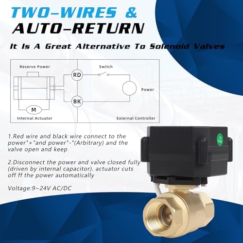 1" Motorized Ball Valve Brass - 2 Wire Auto Return Electric Water Valve with Full Port, 9-24V AC/DC Automatic Ball Valve, IP67 - Image 4